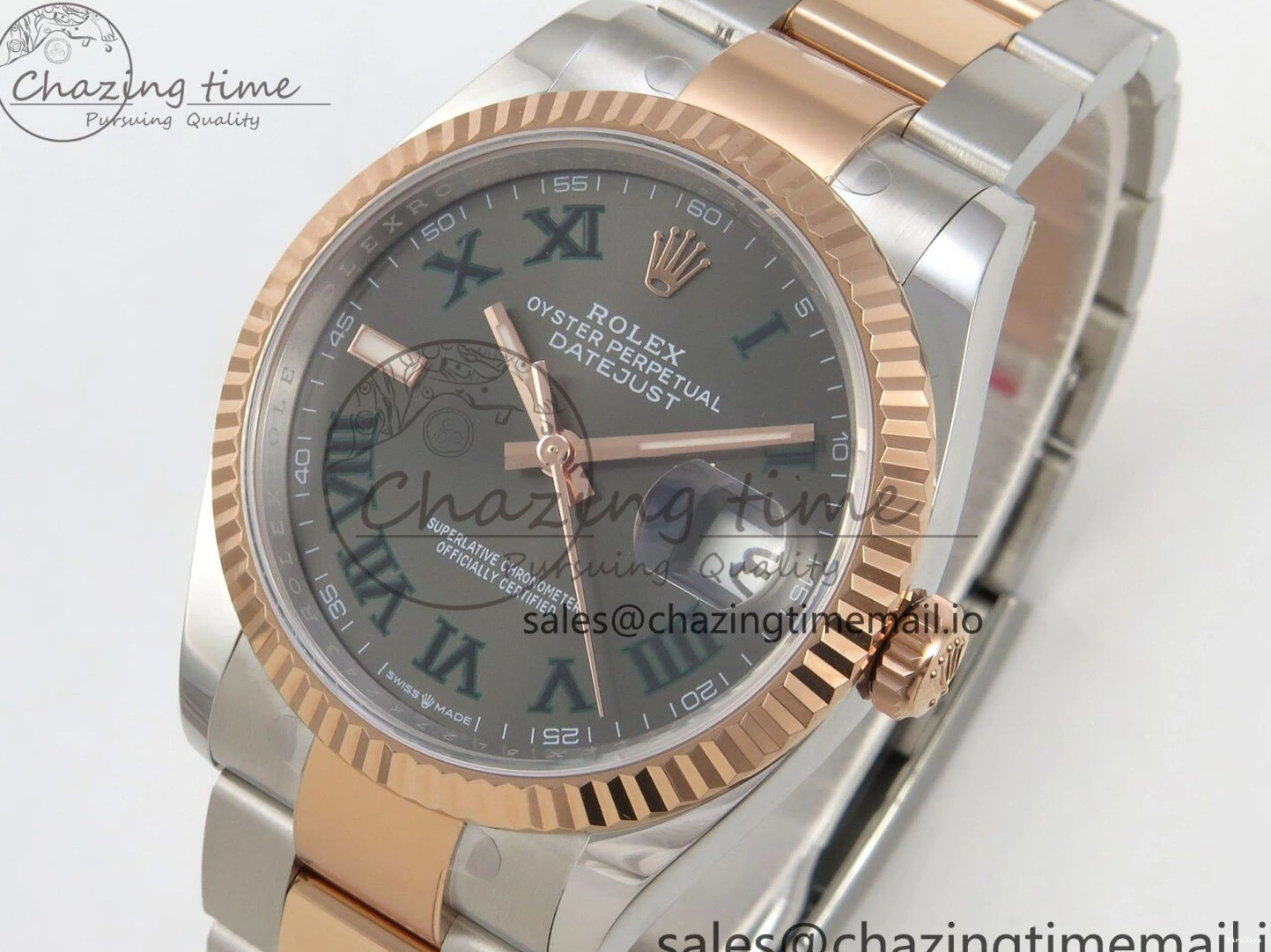 MiroTime 0407 DateJust 36 SS RG ARF 1:1 Best Edition 904L Steel Gray Dial Green Roman on Oyster Bracelet SH Affordable 73
